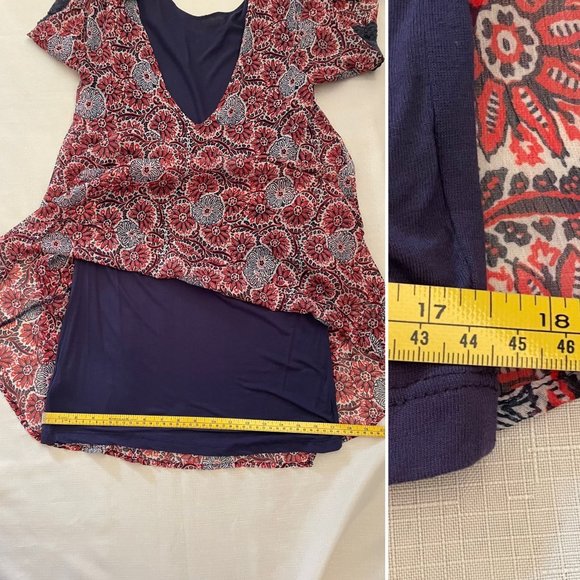 Volcom Red Navy Boho Dress True To This Tunic Cut Out Lace Inset Sleeves Lined, - Picture 8 of 15